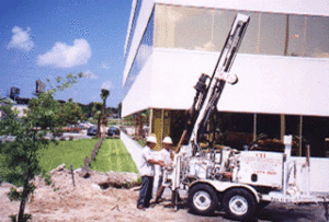 A commercial property receiving foundation repair services