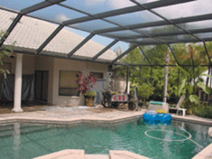 A covered pool at a residential home